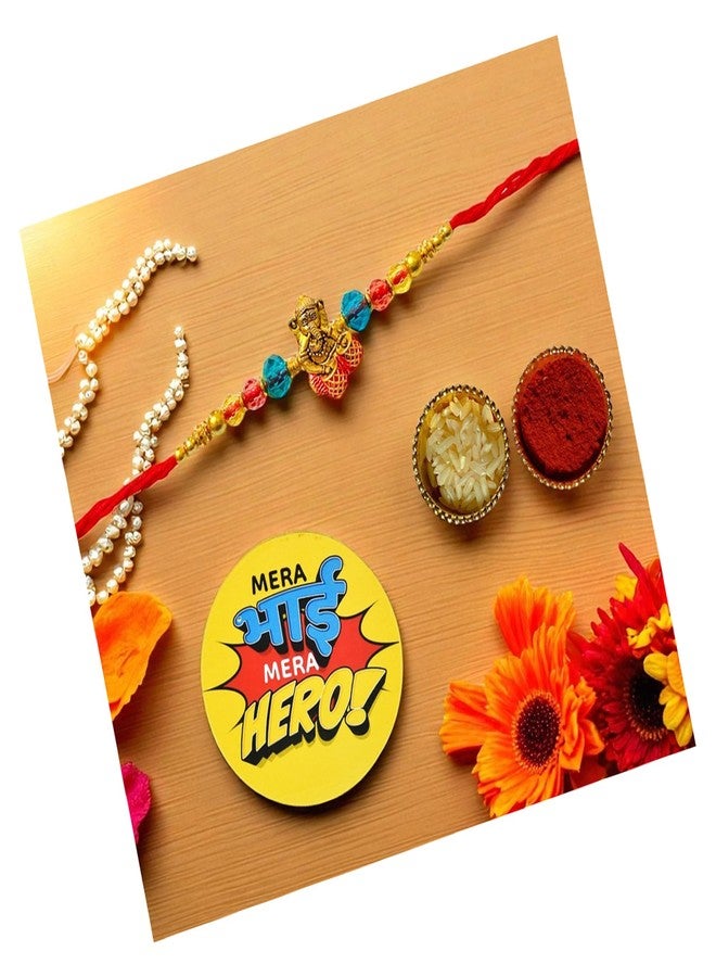 Sesonby Bhai Bhabhi Rakhi With Ganesh Moli Thread Rakhi Roli Chawal Dholak For Brother kids boys and girls - Image 1